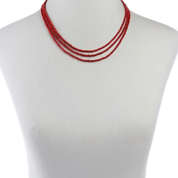 Red Coral Bead 3-Strand Necklace  & earrings (pierced) by Jay King - Picture 4 of 6